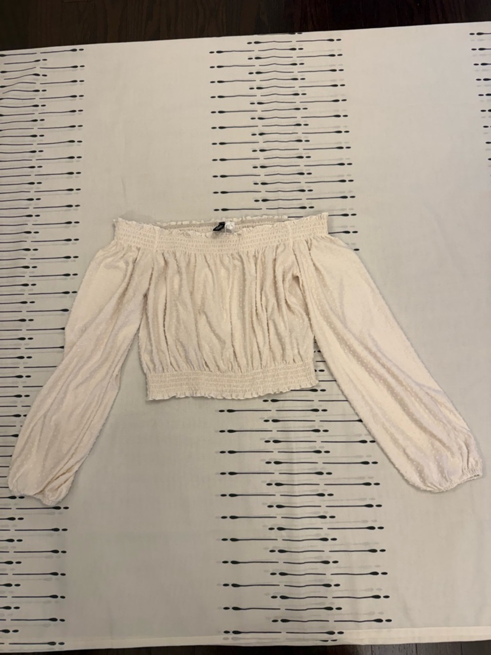Off-Shoulder Smocked Crop Top in Light Cream